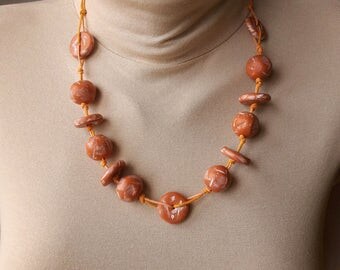 Mother's Day Gift light brown Design jewelry Beads Handmade necklace every day jewelry Women gift girl clay beads jewelry handmade ancient