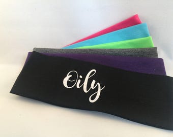 Oily, essential oils Cotton Headbands set of 12, Assorted Colors - Stretch Elastic Headbands Teens Women Girls, oily, well oiled