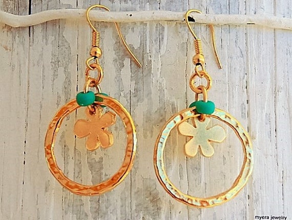 Golden Flower Earrings, Flower Drop Earrings, Flower Dangle Earrings, Small Golden Earrings, Statement Earrings, Gold Flower Jewelry