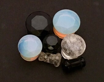 One pair single flare faceted stone plugs stone organic ear gauges 8g 6g 4g 2g 0g 00g 7/16 1/2