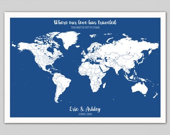 Push Pin World Map, Push Pin Map, Push Pin Art, Personalized Travel Gifts for Men, Anniversary Gift for Girlfriend, Gift for Husband, Custom