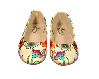 Hand Painted Genuine Leather Ballerinas - Elegance