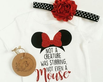Minnie Christmas, Not a creature was stirring not even a mouse, Christmas Disney shirt, Minnie Christmas, Disney onesie, Minnie mouse
