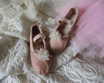 Vintage kids ballet shoes from France miniature ballet shoes chaussures de ballet french boudoir shabby chic