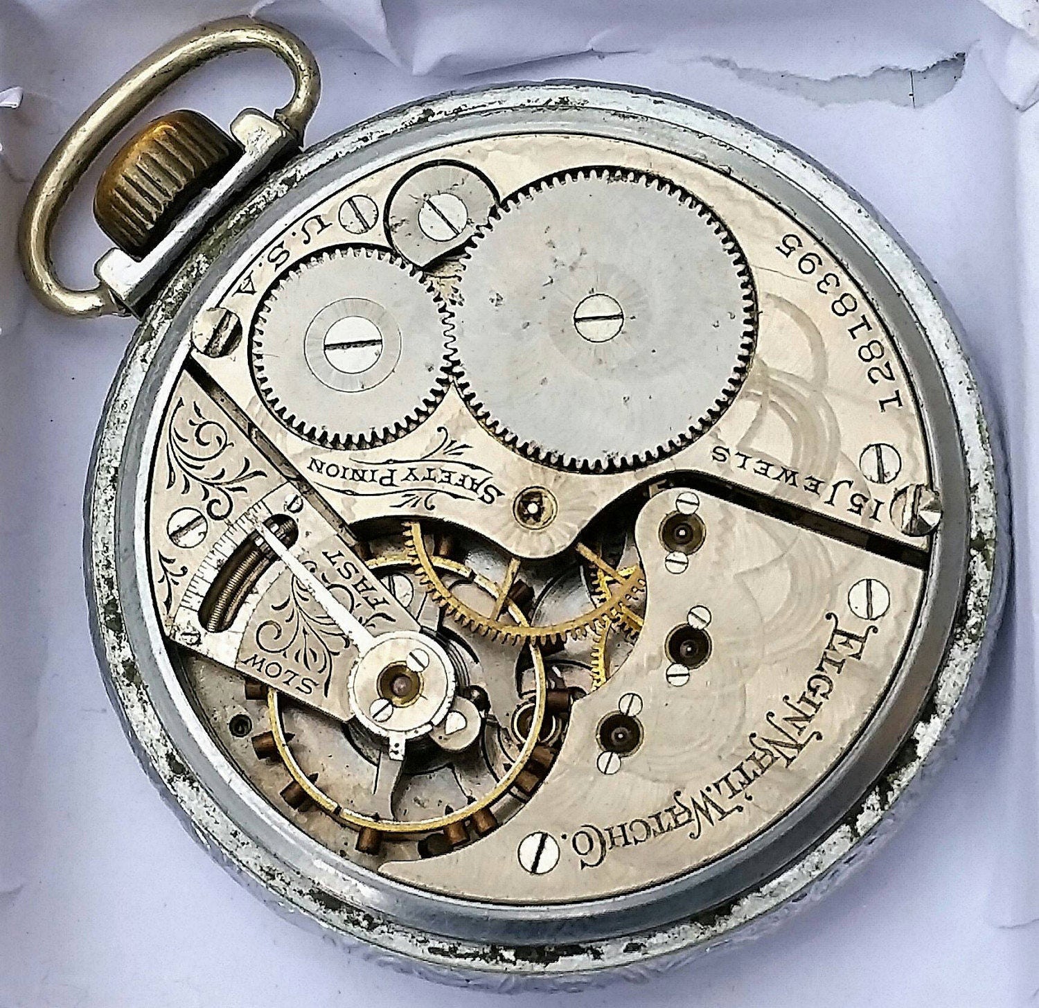Elgin Antique pocket Watch Movement and porcelain dial 15