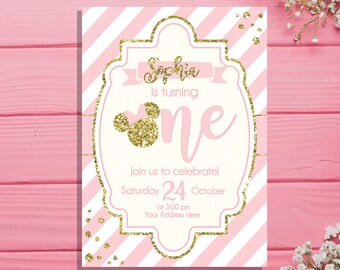 Minnie Mouse Invitation - Minnie Mouse Birthday Invitation - Minnie mouse birthday - Pink and gold minnie mouse invitations - minnie mouse