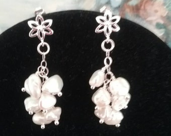 Keshi pearl cluster drop earrings