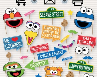 Sesame Street Photo Booth Printable Props - Sesame Street Decorations - Sesame St Party Signs - Sesame Street Party - Instant Download - DIY