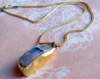 Handmade gold plated necklace with a multicolor non shaped brown-gray agate