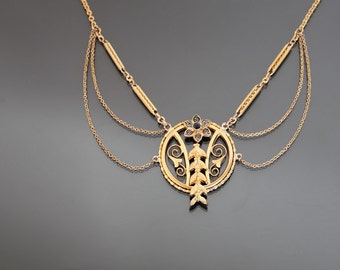 Jugendstil FRIEDRICH SPEIDEL Festoon Golt Necklace. Antique Art Nouveau Floral Paste Jewelry