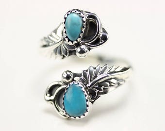 Native American Indian Jewelry Handmade Sterling Silver Turquoise Adjustable Ring