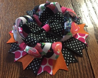Black and White Foral Over The Top Hair Bow