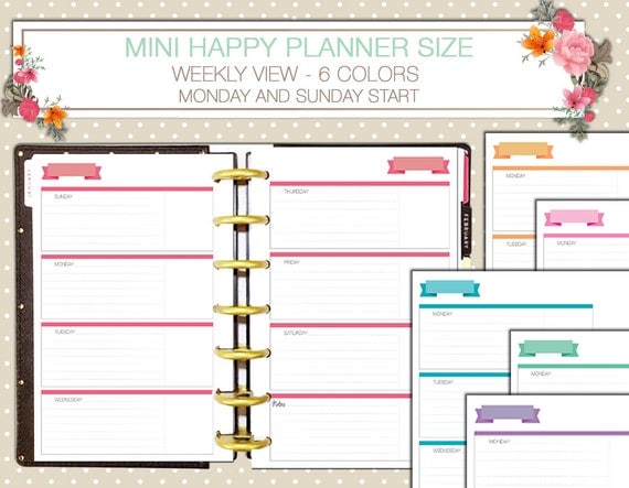 mini happy planner weekly printable inserts horizontal layout