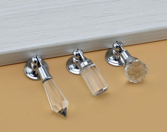 Glass Crystal Dresser Knobs Pulls Handles Drawer Knob Pulls Drop Sparkly Cabinet Knob Pull Furniture Cupboard Decorative Bling Silver Clear