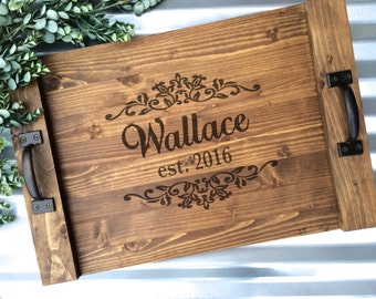 Rustic Personalized Serving Tray, Custom Wood Tray, Rustic Wedding Gift, Anniversary Gift
