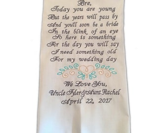 Jr. Bridesmaid Gift Handkerchief personalized with your choice of words and colors.