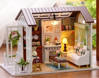 DIY Dollhouse Miniature living room LED Lights Assembly with Tool Set Self Assemble Christmas Girlfriend Gift