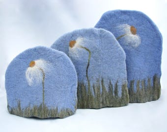 Tea Cozy, Teapot Cozy, Coffee Cozy, Daisy Tea Cozy, French Press Cozy, Flower Tea Cozy, Fabric Tea Cozy, Felted Daisy, Flower Tea Cosy