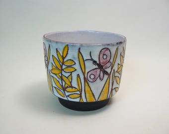 West germany Vintage Seventies Fat Lava Planter butterfly