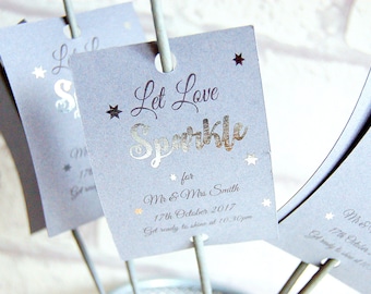 Let love sparkle tags, Wedding tags, wedding sparkler tags, tags for sparklers, celebration wedding labels, foiled wedding tags