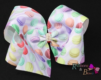 Girls JoJo Siwa inspired magaron 7" Rhinestone handmade Hair Bow Clip