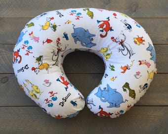 Nursing Pillow Cover Dr. Seuss for Boppy Pillow, Breastfeeding Pillow Slipcover, Minky Cat in the Hat