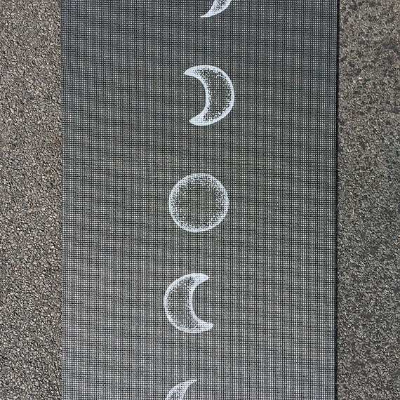 Moon Cycle Black Printed Yoga Mat Lunar Flow Luminous Night
