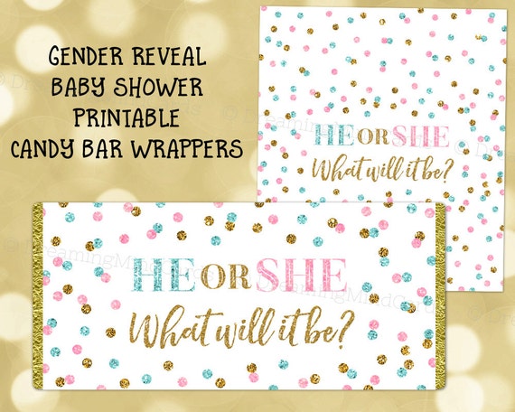 Printable Candy Bar Wrapper Gender Reveal Baby Shower Gold