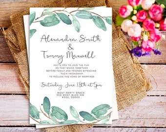 eucalyptus wedding invitation, Greenery digital printable wedding invitation, Eucalyptus Wedding party invite, Wedding Watercolor invitation