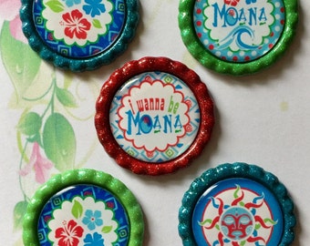 Moana Inspired - Disney Inspired - I Want to be Moana - Finished Bottle Caps - Hand Painted Bottle Cap - Custom Color Bottle Cap