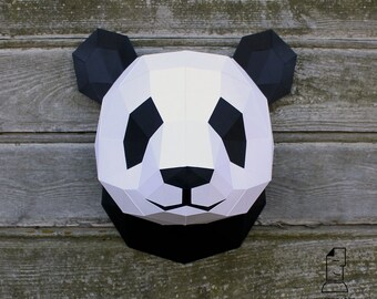 Papercraft panda head - printable digital DIY template