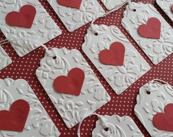 Heart gift tags, Heart tags, White embossed gift tags, Wedding tags, set of 15