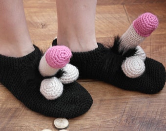 Slippers and beautiful package HandmadeTO ORDER for Adult Sizes for men and woman Crochet Penis socks sexy gift PENIS SLIPPER,husband gift