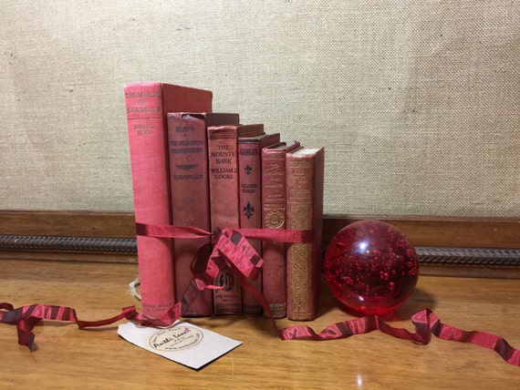 Christmas RED Vintage Book Collection - Old Books Decoration - Interior Design Shelf Staging - RED Home Decor - Custom Sourced Books