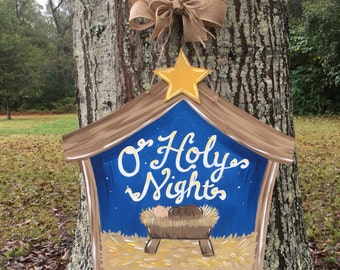 Manger Door Hanger, O Holy Night Door Hanger, Manger Scene Decor, Christmas Manger Door Hanger