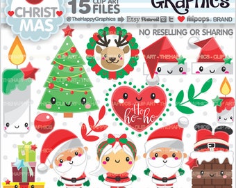 Christmas Clipart, 80%OFF, Christmas Graphics, COMMERCIAL USE, Christmas Party, Planner Accessories, Winter Clipart, Santa Clipart, Kawaii