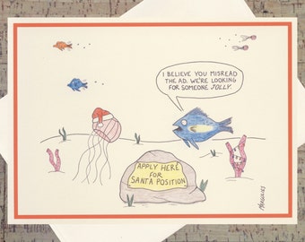 Santa Card, Funny Christmas Card, Jolly Card, Christmas Card, Fish Card, Funny Holiday Card, Quirky Card, Happy Holidays, Funny Xmas Card