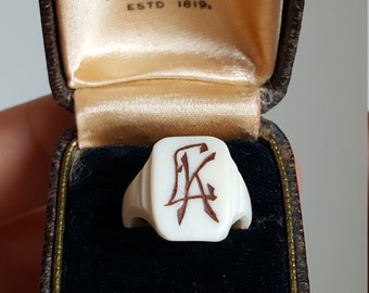 Antique Art Deco Engraved Celluloid Ring Art Deco Ring Size 3.75 U.S. Pinky Ring Child Ring Initials LK Initials Kl