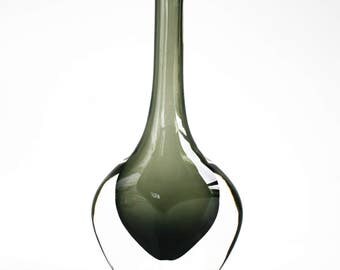 Orrefors Nils Landberg Dusk Sommerso Smoked Glass Vase Mid Century
