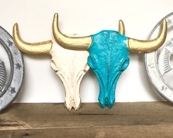 Cast Iron Faux Cow Skull - Longhorn Skull Decor - Gallery Wall Decor - Bohemian Nursery Decor - Southwestern Wall Decor - Boho Chic Wall Art