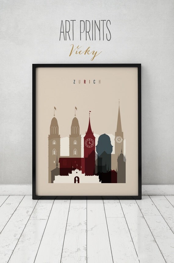  Zurich  poster print Wall art Cityscape Zurich  skyline