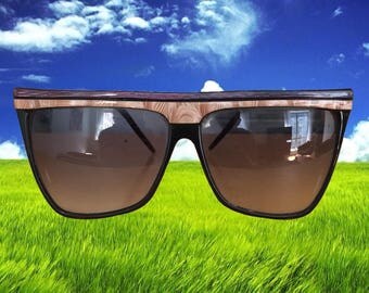 Vintage 1980's Laura Biagiotti Sunglasses • Black Frames with Pearlized Mauve and Purple • Gradient Lenses • Oversized • In Original Case