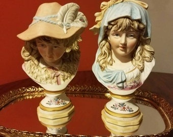 Stunning! Rare Antique French/German bisque figurines head busts-shabby chic/french country by colbert