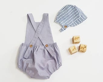Grey Linen romper, Baby boy romper, toddler romper, baby boy outfit, newborn romper, coming home outfit, grey linen baby overalls