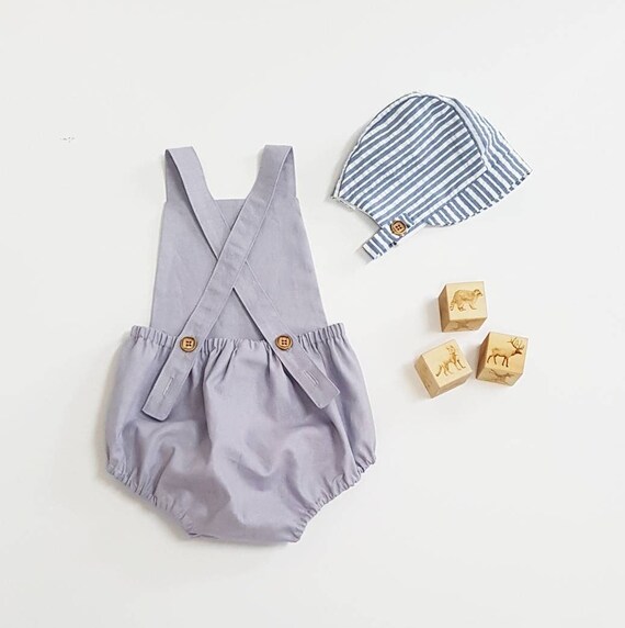 Grey Linen romper Baby boy romper toddler romper baby boy