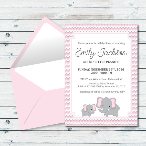 Pink Elephant Baby Shower Printable Invite Elephant Baby