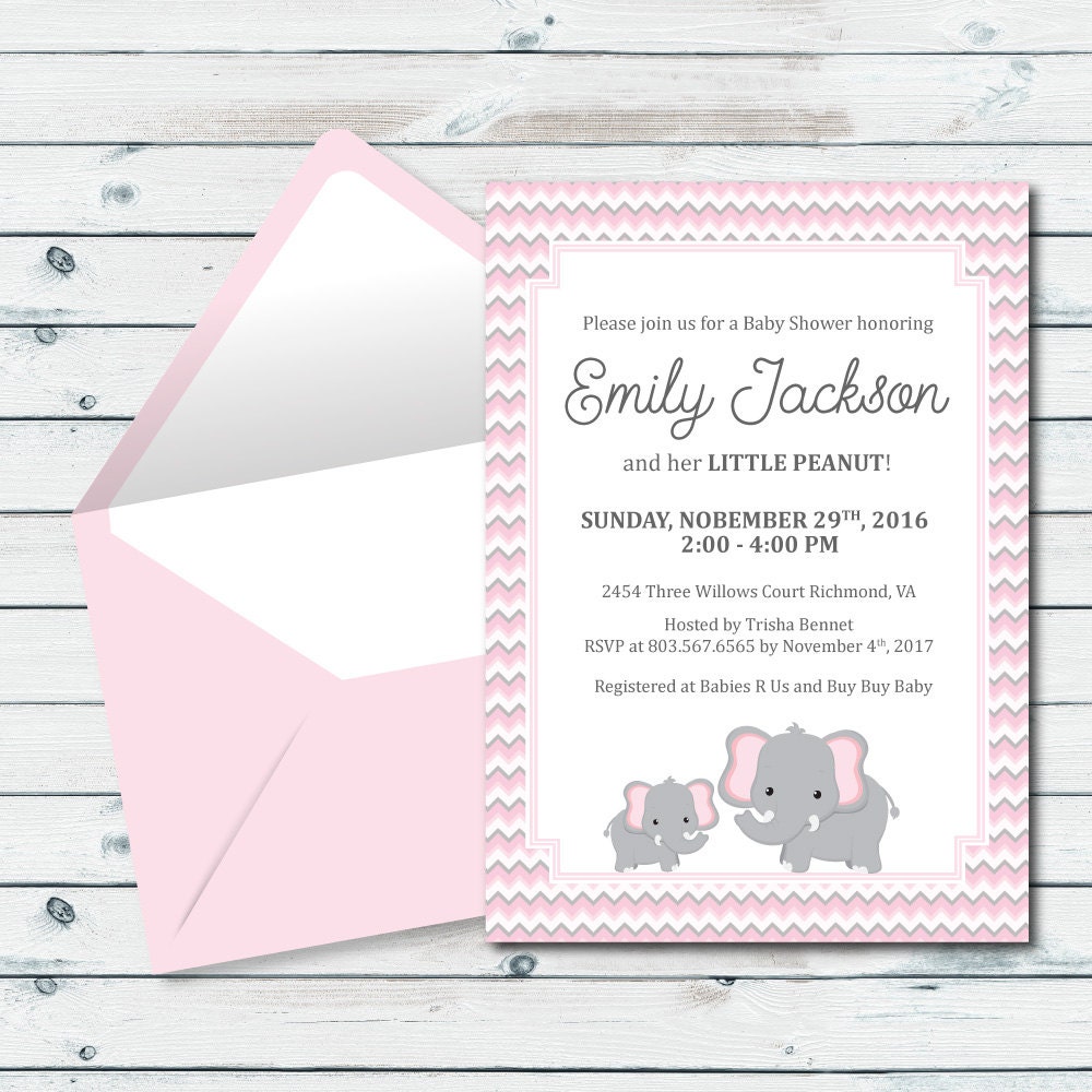 Pink Elephant Baby Shower Printable Invite Elephant Baby