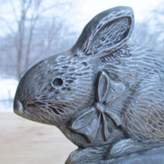 Pewter Rabbit Doorstop Vintage Decor Wildlife by OldShedVintage