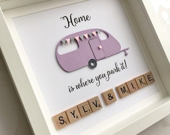 Caravan gift, gift for campers, caravan lovers gift, caravan decor, scrabble frame, scrabble wall art, personalised camping van gift,