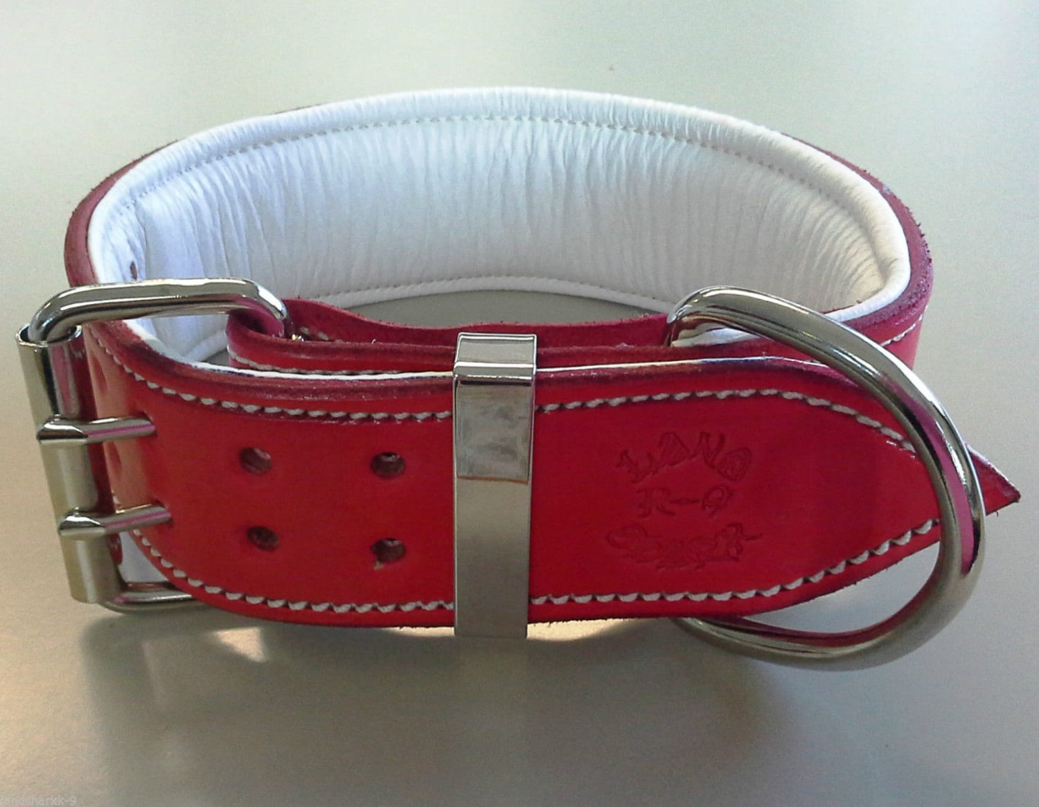 Red Leather Dog Collar with Soft White Suede Inner Lining